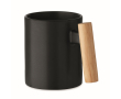 Keramische mok met originele rechte houten handgreep 320 ml kleur zwart