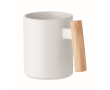 Keramische mok met originele rechte houten handgreep 320 ml kleur wit