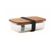 Glazen lunchbox met houten deksel en elastische sluitband kleur doorzichtig