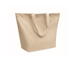 Katoenen tote bag met zijvouw en hengsels 220 g/m² kleur beige