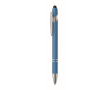 Gerecyclede aluminium pen met rubberen afwerking blauwe inkt kleur turkoois