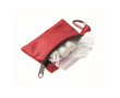 Compacte EHBO-set in RPET-tasje met aluminium karabijnhaak kleur rood