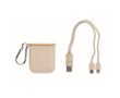 Kabelset in etui met deksel dat als telefoonstandaard dient kleur beige