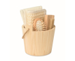 Badset in houten emmer met accessoires voor verzorging kleur hout