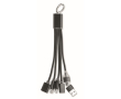 Aluminium sleutelhanger met 5-in-1 laadkabel kleur zwart