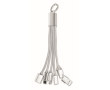 Aluminium sleutelhanger met 5-in-1 laadkabel kleur zilver