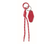 Sleutelhanger van gevlochten polyesterkoord met label en ring kleur rood
