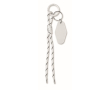 Sleutelhanger van gevlochten polyesterkoord met label en ring kleur wit