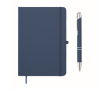 A5 PU-notitieboekset met blauwe pen en gelinieerde pagina’s kleur blauw