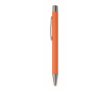 Drukpen van gerecycled aluminium met rubber afwerking en blauwe inkt kleur oranje
