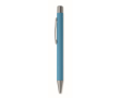 Drukpen van gerecycled aluminium met rubber afwerking en blauwe inkt kleur turquoise