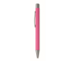 Drukpen van gerecycled aluminium met rubber afwerking en blauwe inkt kleur fuchsia