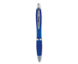Balpen van ABS-kunststof met drukknop en zachte grip, blauwe inkt kleur doorzichtig blauw