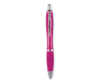 Balpen van ABS-kunststof met drukknop en zachte grip, blauwe inkt kleur fuchsia