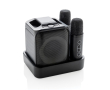 Karaoke-set van gerecycled plastic met twee microfoons en 5W-speaker kleur zwart