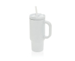 Thermobeker van gerecycled RVS met rietje en handvat 480 ml kleur wit