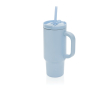 Thermobeker van gerecycled RVS met rietje en handvat 480 ml kleur blauw