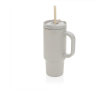 Thermobeker van gerecycled RVS met rietje en handvat 480 ml kleur grijs