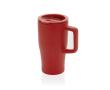 Premium keramische mok met handvat en lekvrij deksel 490 ml kleur rood