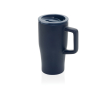 Premium keramische mok met handvat en lekvrij deksel 490 ml kleur marineblauw