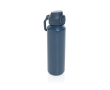 Sportfles van gerecycled staal met vergrendelbare lekvrije dop 600 ml kleur marineblauw