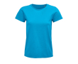 Reclame T-shirt voor dames van 175 g/m2 biologisch katoen SOL'S Pioneer kleur cyaan blauw