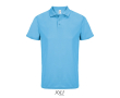 Sportpolo van gerecycled polyester met korte mouwen en 3 knoopjes kleur cyaan blauw