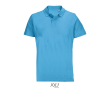 Unisex polo van 100% gekamd katoen met geribbelde kraag en 2 knoopjes kleur cyaan blauw