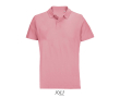 Unisex polo van 100% gekamd katoen met geribbelde kraag en 2 knoopjes kleur lichtroze