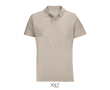 Unisex polo van 100% gekamd katoen met geribbelde kraag en 2 knoopjes kleur beige