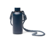 Thermofles van gerecycled roestvrij staal met koord 400 ml kleur marineblauw