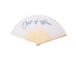 Draagbare bamboe waaier met de tekst ‘Out of the office’ kleur wit