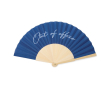 Draagbare bamboe waaier met de tekst ‘Out of the office’ kleur marineblauw