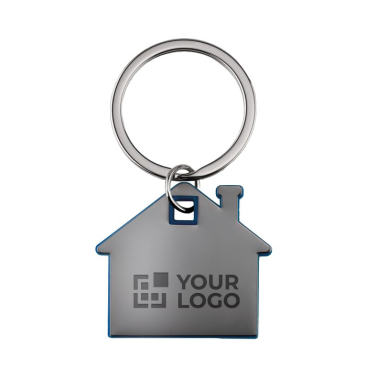 Huisvormige sleutelhanger met kleurelementen en logo