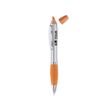 2-in-1 gekleurde pen met markeerstift en zilveren afwerking