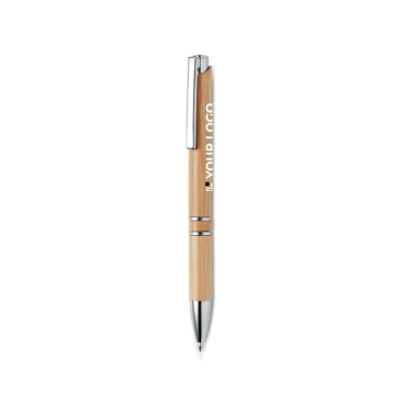 Eco pen van bamboe en aluminium met blauwe inkt