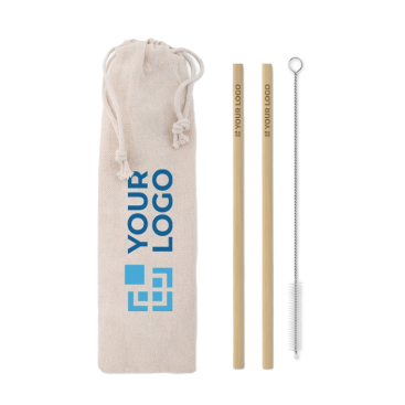 Set van 2 herbruikbare bamboe rietjes kleur beige