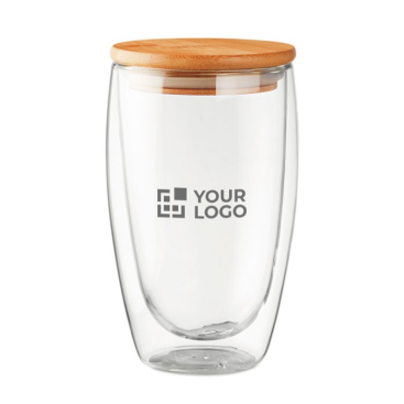Glas met bamboe deksel, 450ml weergave met jouw bedrukking