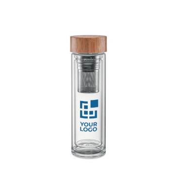 Fles met thee infuser weergave met jouw bedrukking