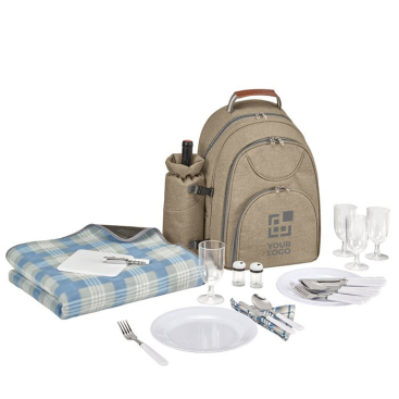 Picknickrugzak met logo keukengerei en deken