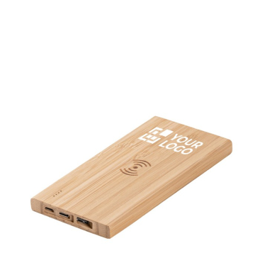 Draadloze bamboe powerbank 5.000 mAh