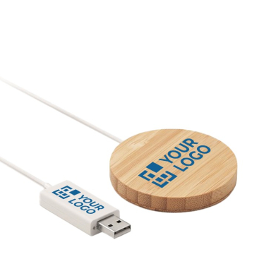 Magnetische draadloze oplader van bamboe kleur hout eerste weergave