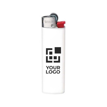 Bedrukte BIC® aansteker van klein formaat kleur wit weergave met bedrukt logo