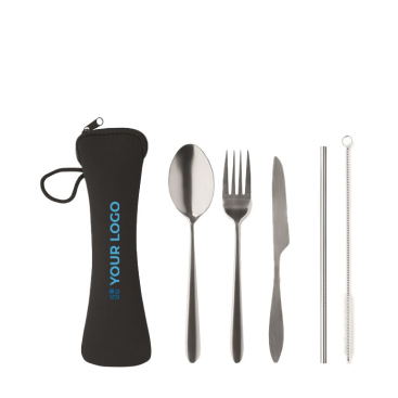 Stalen bestekset met neopreen hoes bedrukken met logo