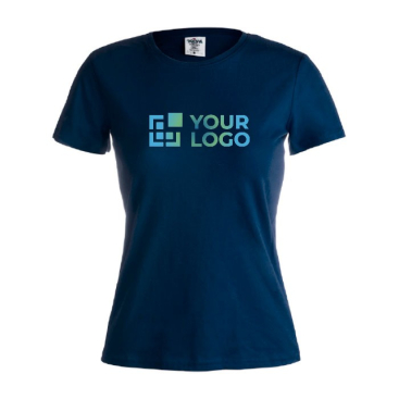 Katoenen dames T-shirts met logo, 150 g/m2 in de kleur marineblauw