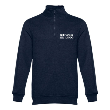 Reclame trui met logo met ritskraag, 320 g/m2 weergave met jouw bedrukking