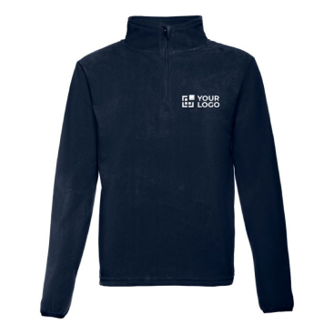 Bedrukte fleece trui met ritskraag, 260 g/m2 in de kleur zwart