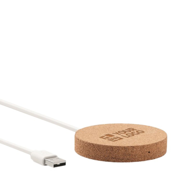 Ronde kurken opladers met logo kleur beige