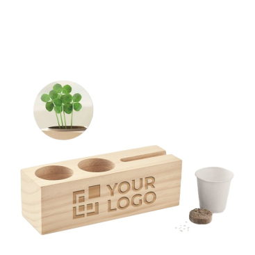 Houten telefoon- en pennenhouder met logo kleur hout