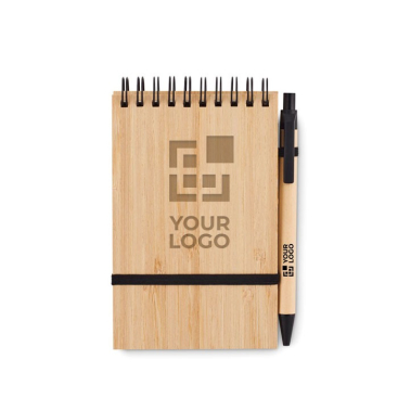 A6 eco notitieblok met logo en balpen kleur zwart